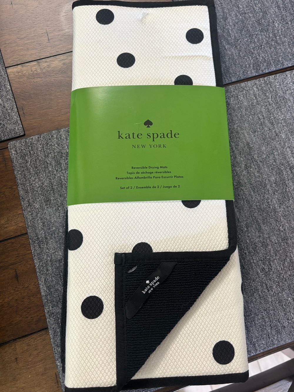 kate spade White & Black Polka Dot Reversible Drying Mat